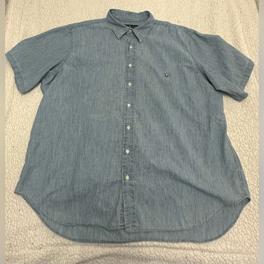 2XB Ralph Lauren Light Blue Casual Button Down Short Sleeve Shirt